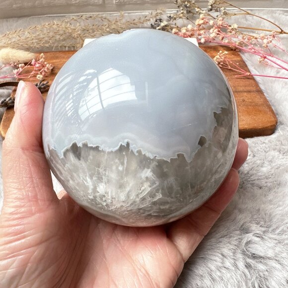 Gorgeous Large Agate Sphere with Druzy - Picture 8 of 10